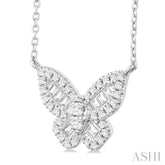 1/3 Ctw Petite Butterfly Baguette and Round Cut Diamond Fashion Pendant With Chain in 10K White Gold